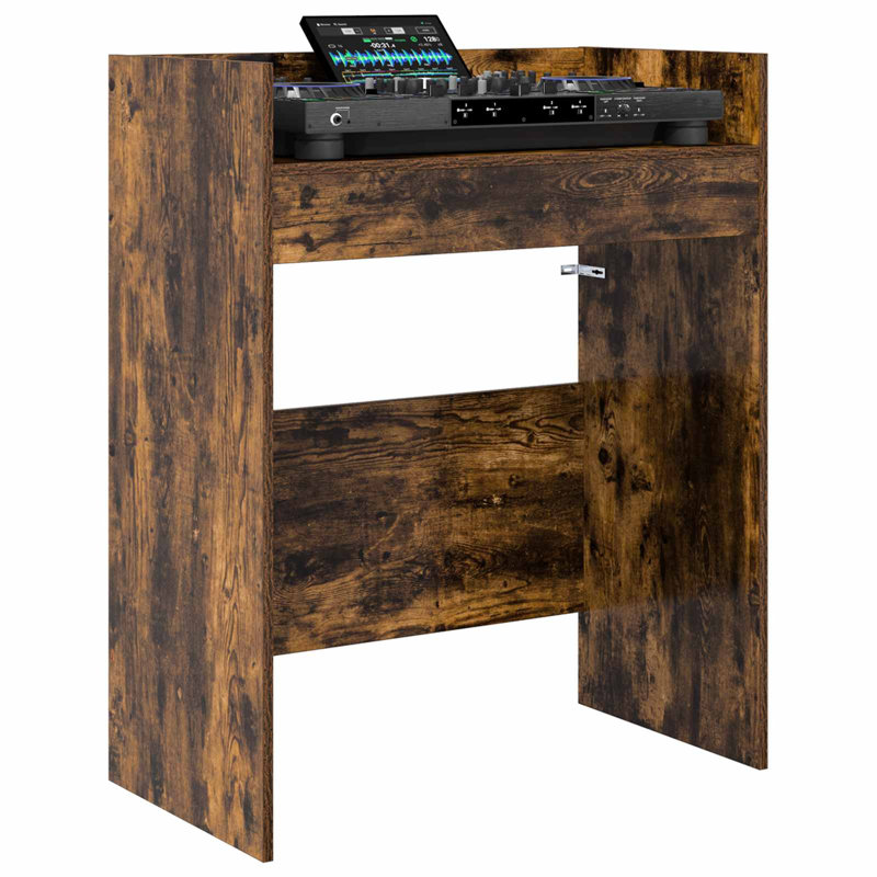 DJ Table Engineered Wood Modern Audio Table Music Workspace DJ Setup Home, 102cm H x 82cm W x 45cm D, Smoked Oak