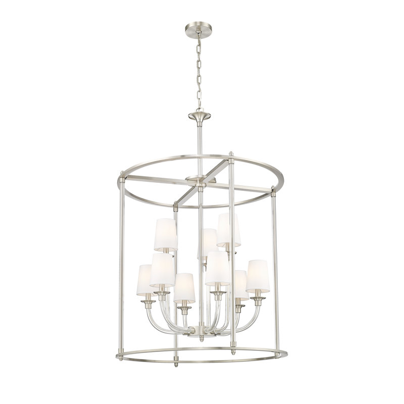 Lustre 9 lumières en laiton frotté Ain, Nickel brossé