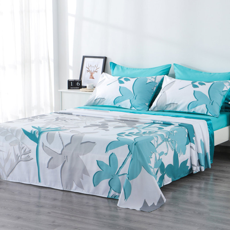 Ensemble de draps 6 pièces Polycotton, Courtepointe très grand + 5 pièces supplémentai, Feuille blanche