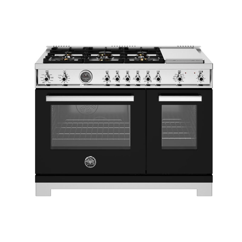 Professional Series Range 48" - 6 Brass Burners + Electric Griddle - Gas Oven, Black