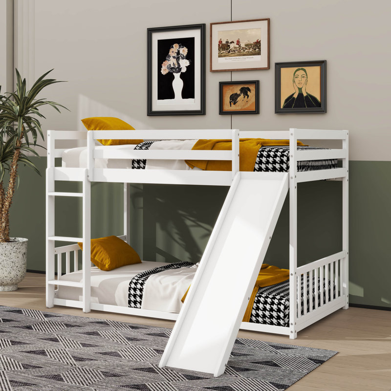 Lit superposé simple au-dessus de simple avec barrière de sécurité coulissante et porte d'entrée, Blanc