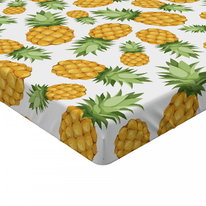 Microfiber Fitted Sheet, Queen Fitted Sheet, Yellow Pineapples Tropical