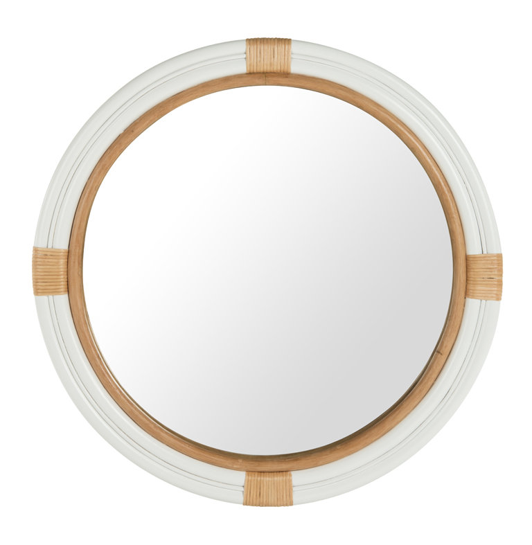 Rattan Frame Round Mirror, White