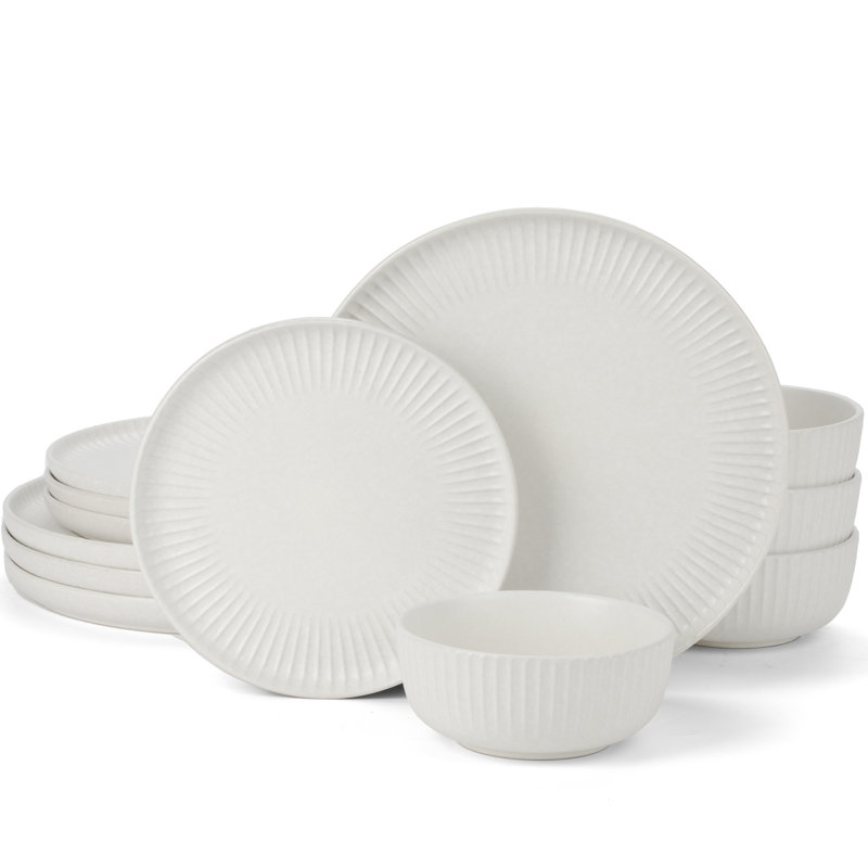 Service de table 12 pièces, assiette en grès, assiette plate, assiette et bol en émail réactif, service pour 4 personnes