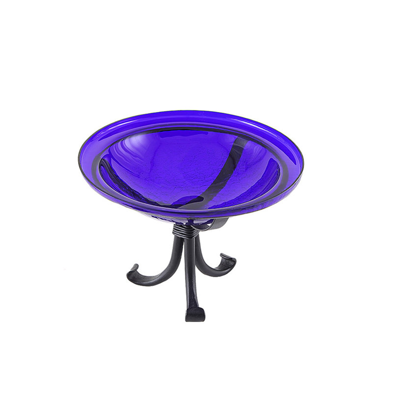 Bain d'oiseaux craquelé 12 po avec trépied, Bleu