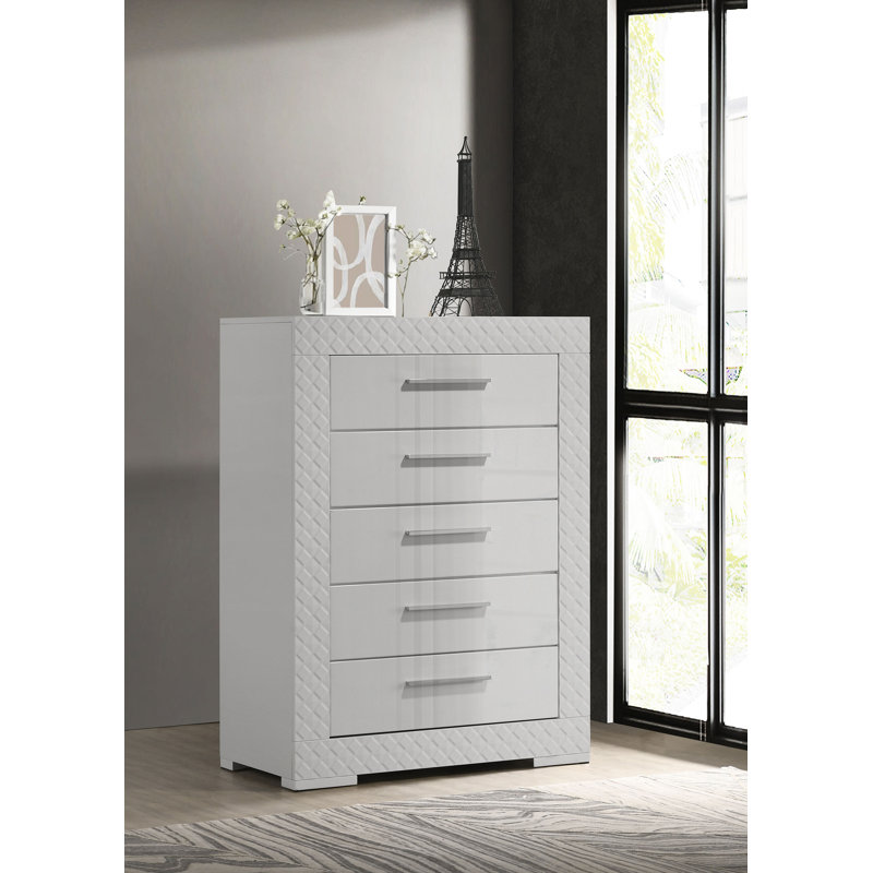 Commode de chambre à 5 tiroirs Ives, Blanc