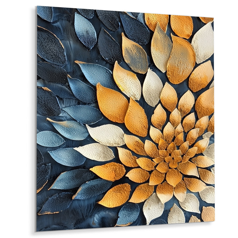 Luminous Golden And Blue Leaves Vortex II - Floral Metal Wall Art, Leaves  Metal Print, 44" H x 34" W x 0.84" D