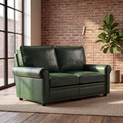 Canapé 2 places de style Chesterfield classique en similicuir PVC, canapé vintage à accoudoirs arrondis avec garniture cloutée et pieds en bois, canapé d'appoint classique pour salon (vert)