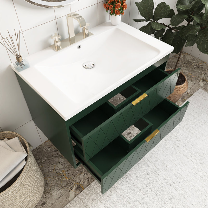 Meuble-lavabo mural 30 po avec lavabo en résine, Vert