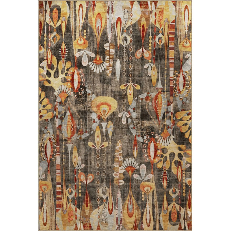 Multi Color Mixed Shape Abstract Flower Pattern Creative Modern Decorative Machine Washable Area Rug, Runner 3'3" x 6'7"