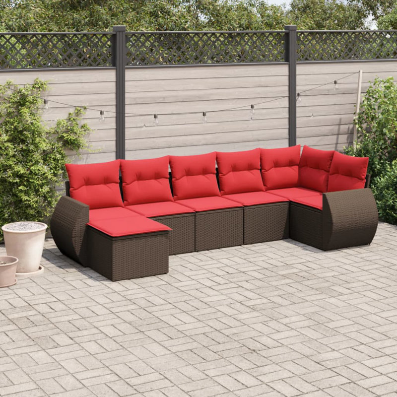 Ensemble de canapé de patio 8 pièces avec coussins en rotin de polyester, Coussin rouge / cadre brun