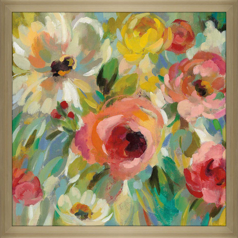 «Vivid Coral Floral I I», reproduction d'art, Encadrement champagne, H 31,5 po x l 31,5 po x P 1 po