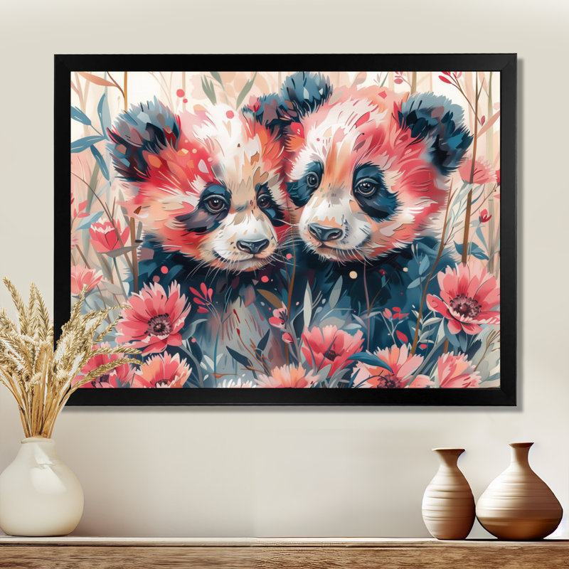 Tobiah - panda, art mural, H 30 po x l 40 po, Cadre noir