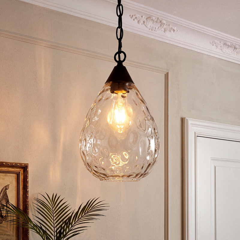1‑Light Hammered Glass Pendant – Adjustable Height