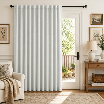 Faux Linen Blackout Curtain Panel, Room Darkening Thermal Insulated Drapes for Bedroom and Living Room, White 100" W x 96" L