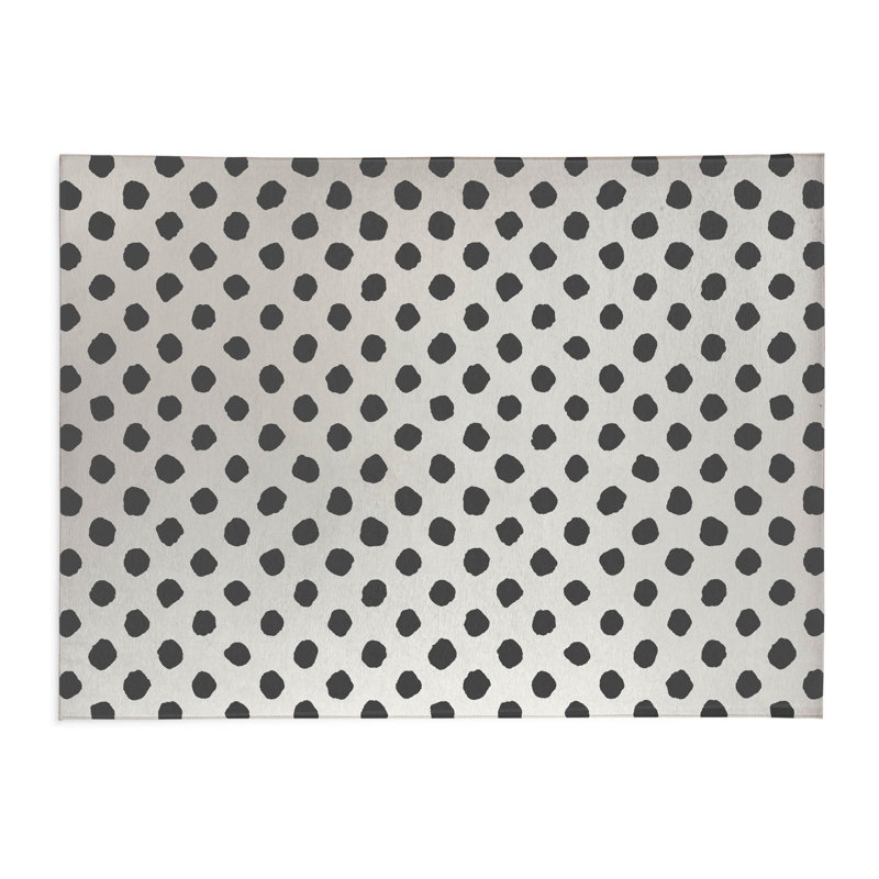 Tapis de cuisine Dot Dot, Rectangle 4 pi x 6 pi, Ivoire/gris anthracite, Grunge à pois