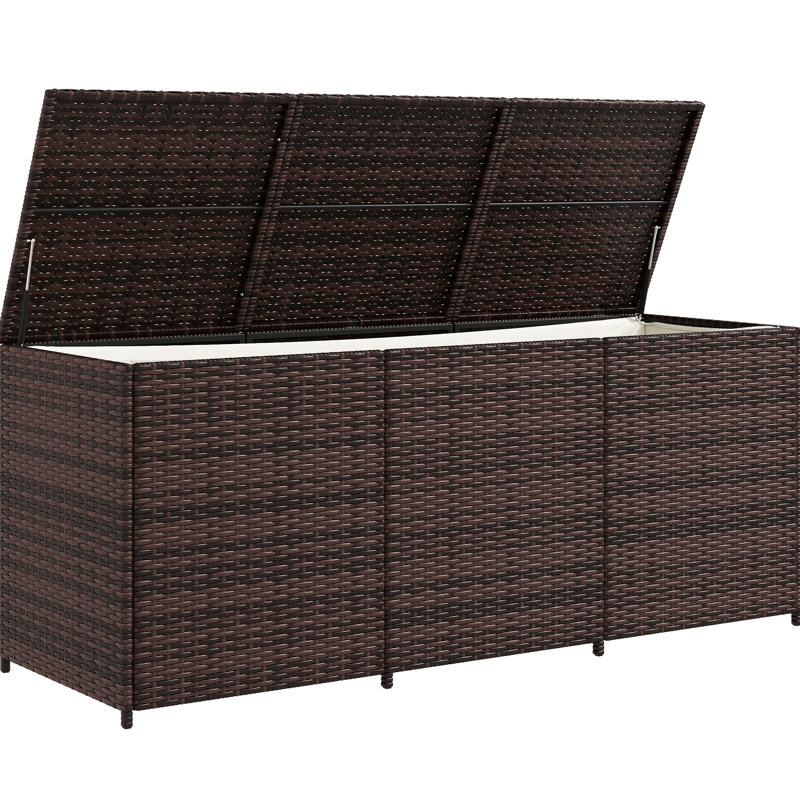 Coffre de terrasse de 175 gallons avec doublure intérieure - rangement extérieur en PE pour outils de jardin brun, piscine, mixte