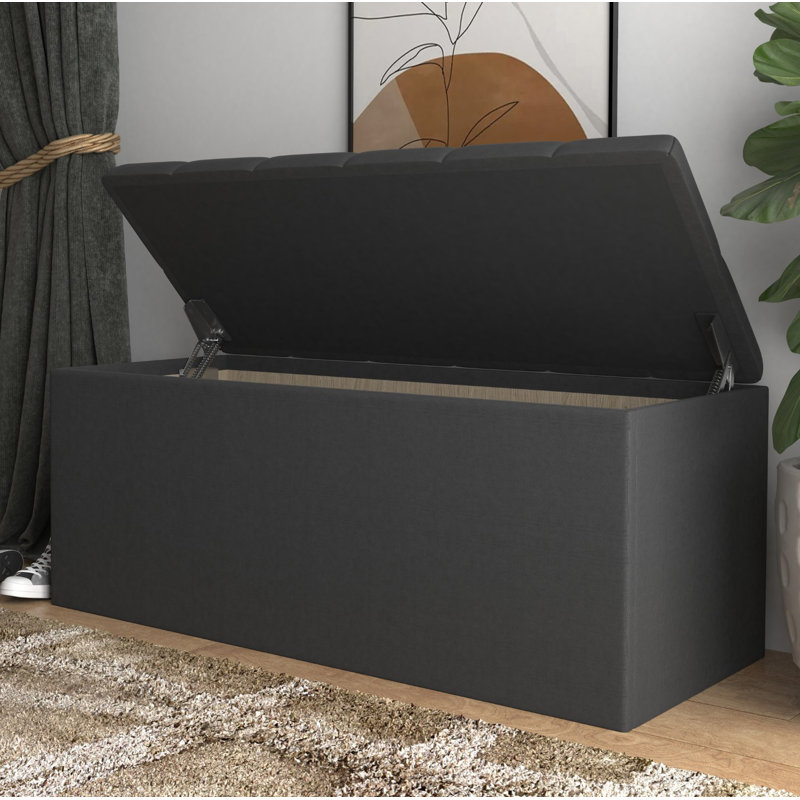 Banc de rangement rembourré Hamman, Noir, H 18,5 po x l 42 po x P 18,5 po