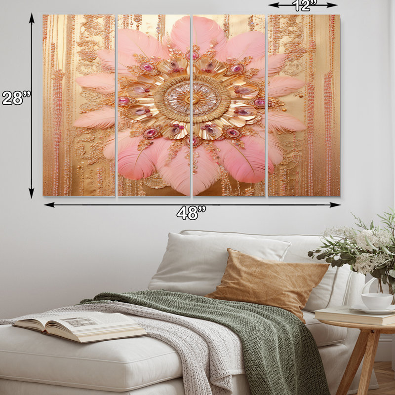 Boho, attrape-rêves rose et doré sur toile, 4 pièces