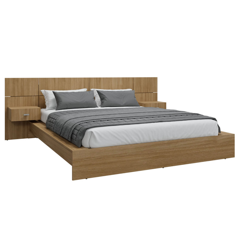 Chambre à coucher moderne Kaphan - Lit plateforme avec tête de lit et tables de chevet (2) - Assemblage facile, aucun sommier requis