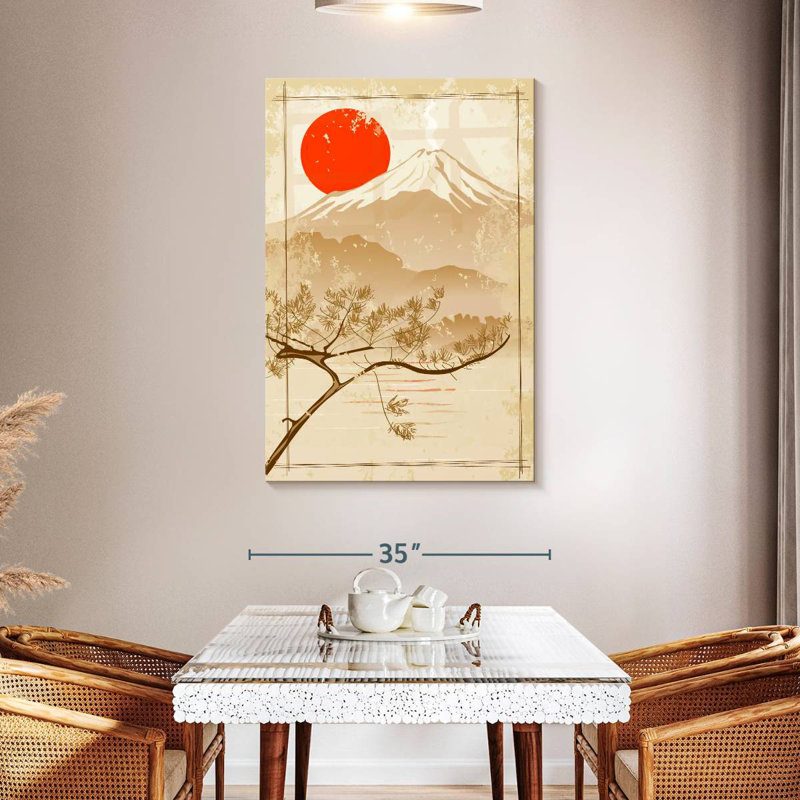 Alvord, soleil rouge, mont Fuji, H 48 po x l 32 po