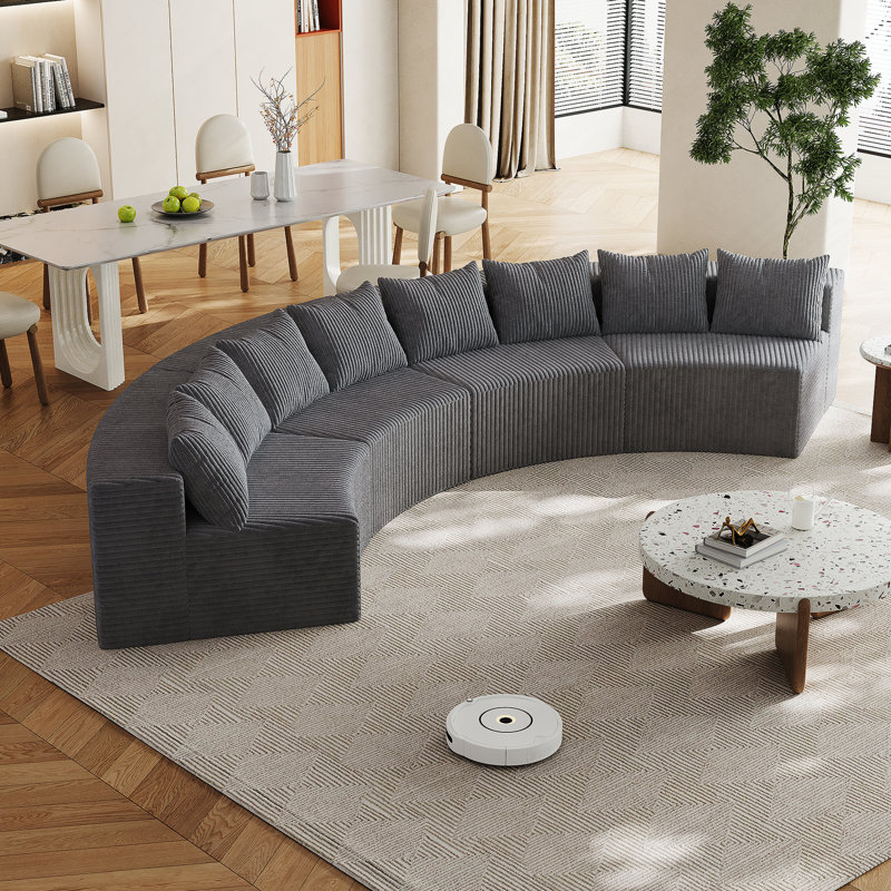 Canapé modulaire incurvé confortable avec plusieurs coussins, idéal pour diverses pièces, Gris