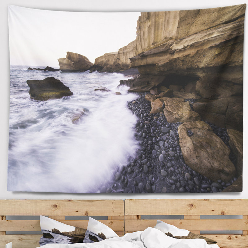 Tapisserie de mer en pierres roulantes à la plage, H 68 po x l 80 po