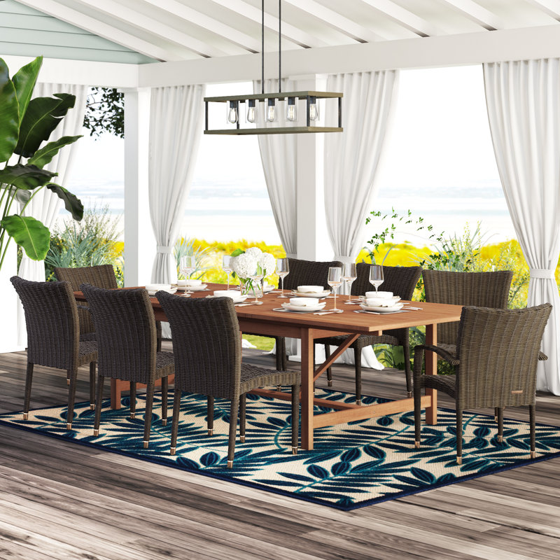 Anautica Rectangular 8 - Person 79'' Teak Finish Outdoor Furniture Dining Set, Light Teak Finish