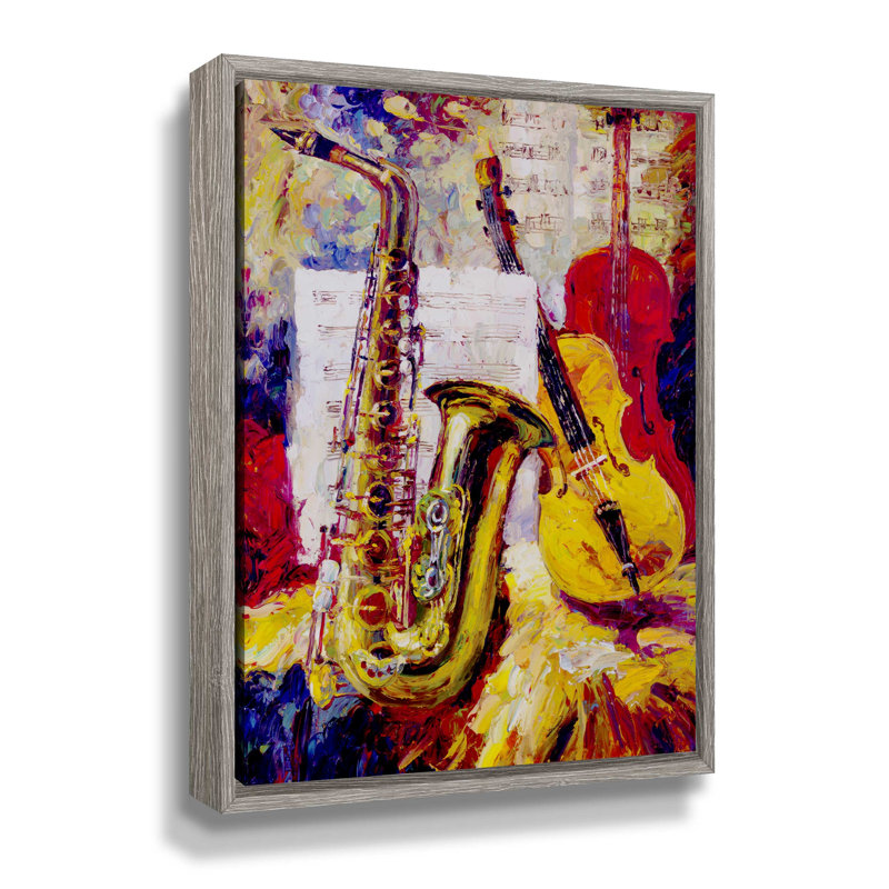 «All That Jazz», reproduction sur toile, H 32 po x l 24 po x P 2 po, Cadre flottant gris et blanc