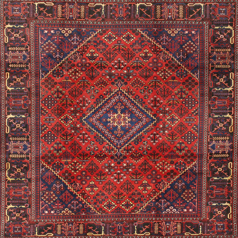 Tapis rouge à motif sud-ouest, Carré 3 pi