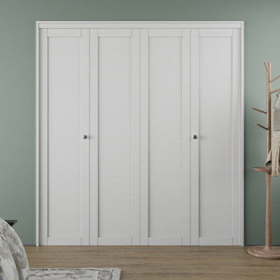 72" × 80" White Primed Panel Solid Core Manufactured Wood Double Bi-Fold Door With Installation Hardware Kit (pantry,closet door)