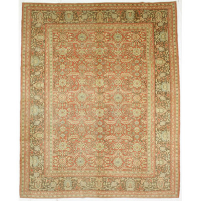 Tapis unique rose en laine noué à la main 8 pi 8 po x 10 pi 9 po One-of-a-Kind
