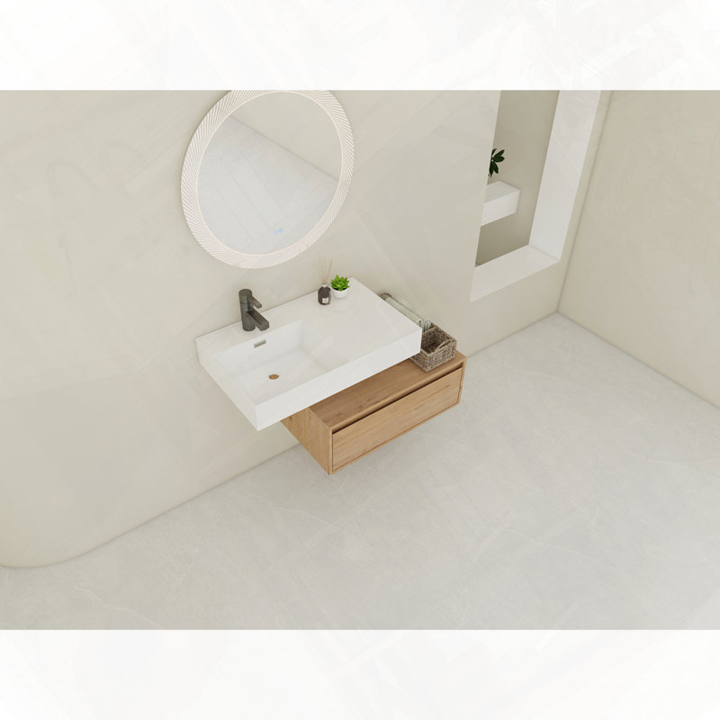 Meuble-lavabo mural avec lavabo en résine, Gauche