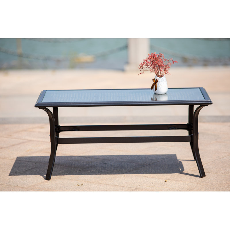 Hilbrand L42.55" x W22.85" x H18.91" Steel Wicker Glass Top Coffee Table