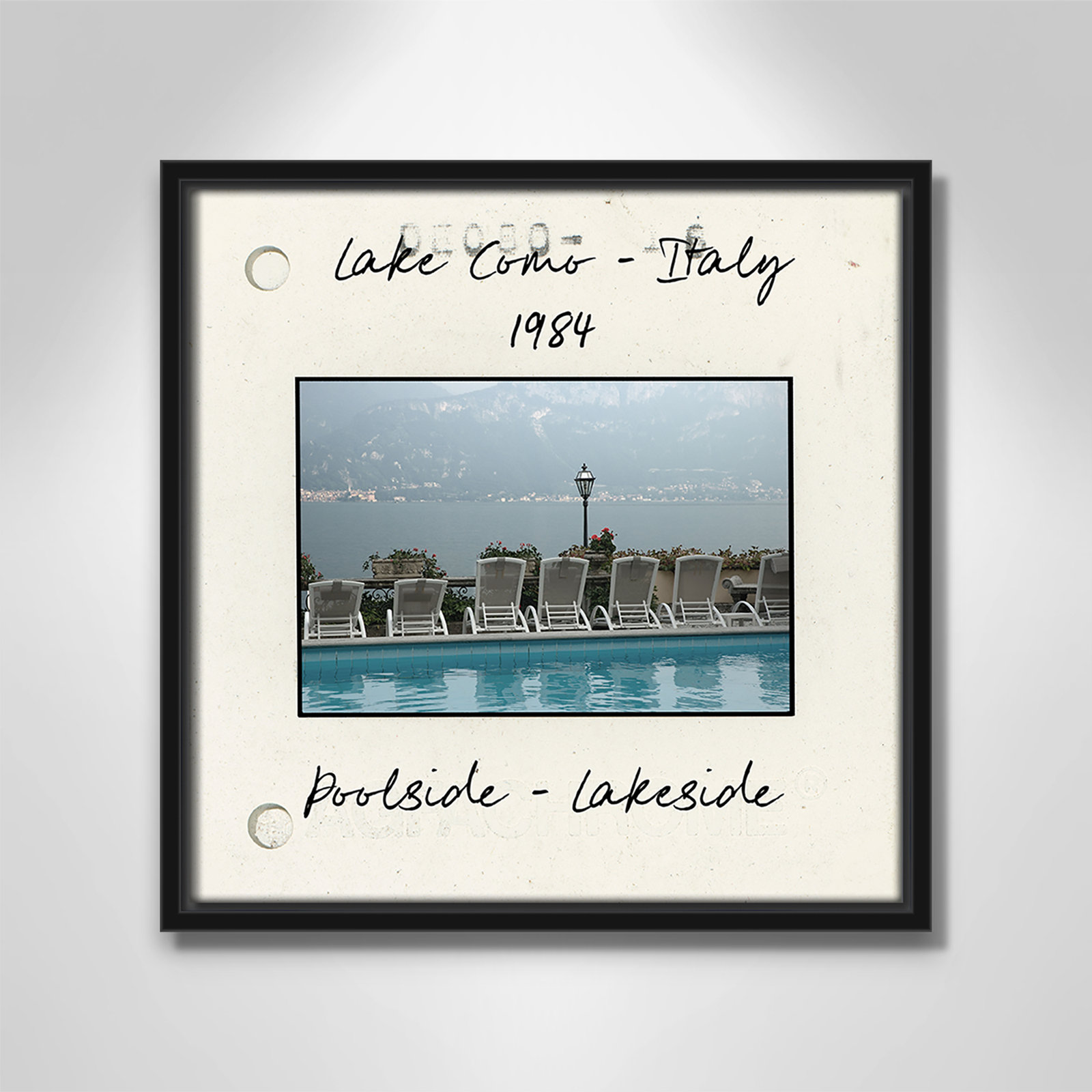 Lake Como, Italy - Poolside Lakeside Print by Danita Delmont, 13.5" H x 13.5" W x 2" D, Black Floater Framed Canvas