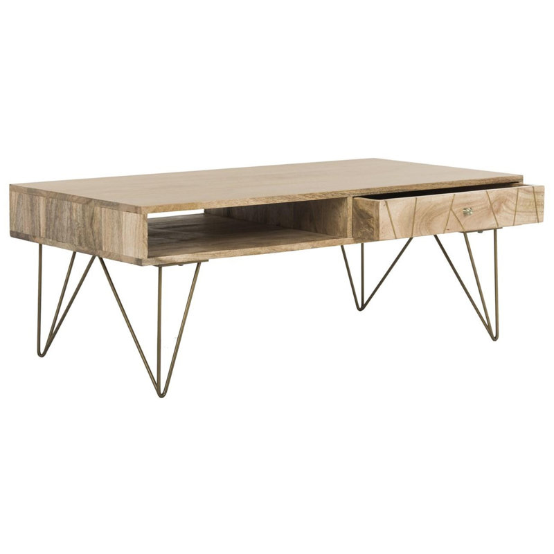 Table basse avec rangement Mount Barker, Laiton, Blanc délavé