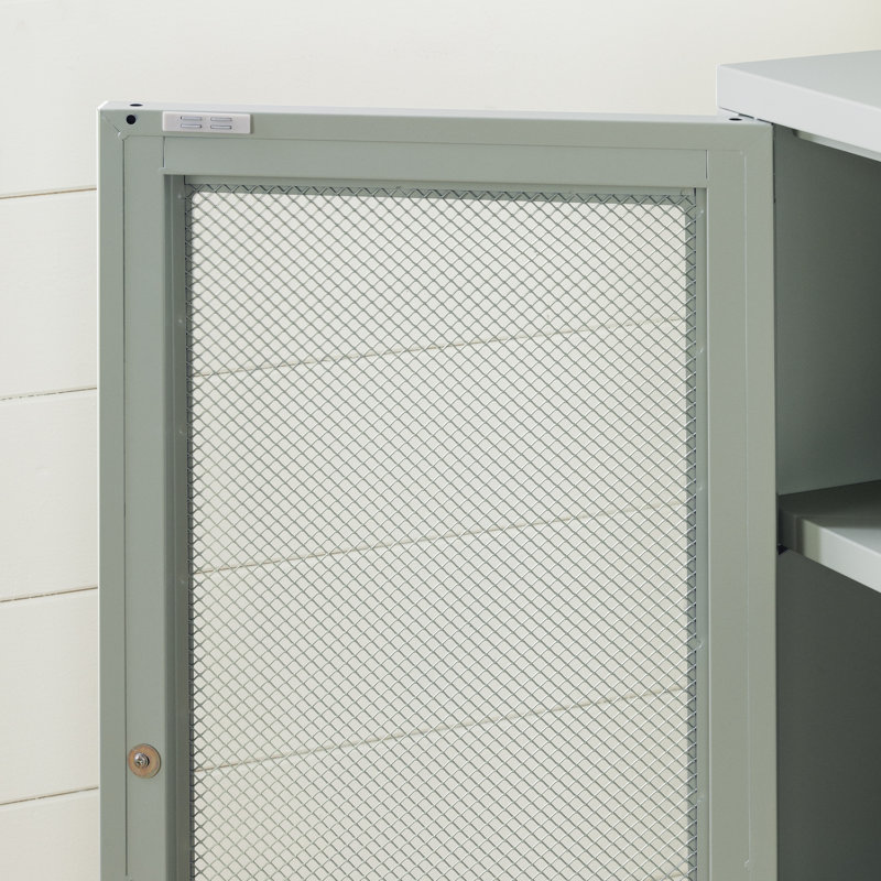 Sage Green Metal Mesh 2-Door Storage Cabinet with Adjustable Shelves