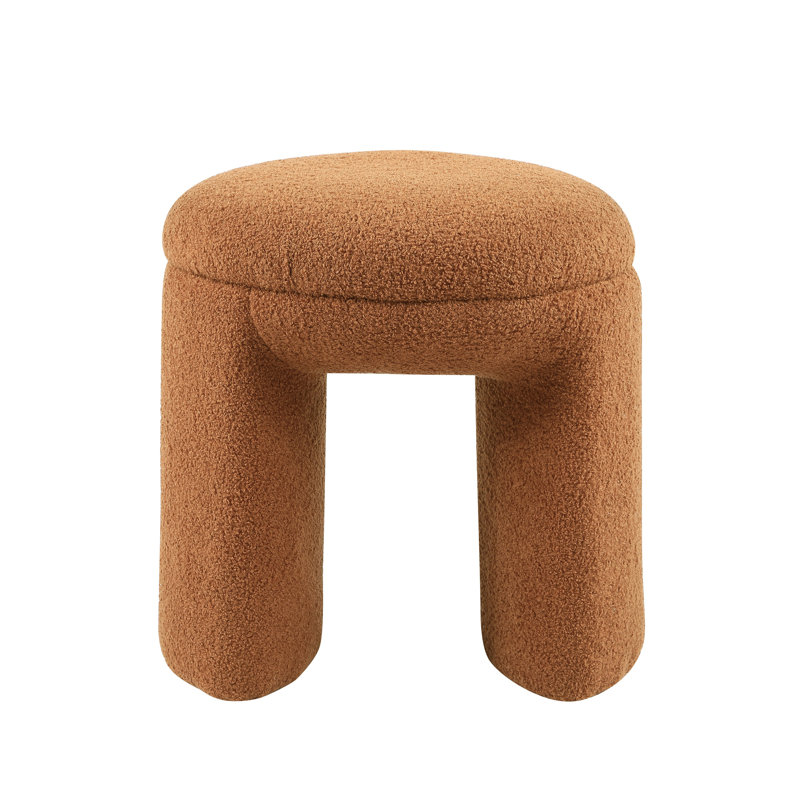 Bowen 18" Wide Round Standard Ottoman, Saddle Faux Shearling Teddy Fabric