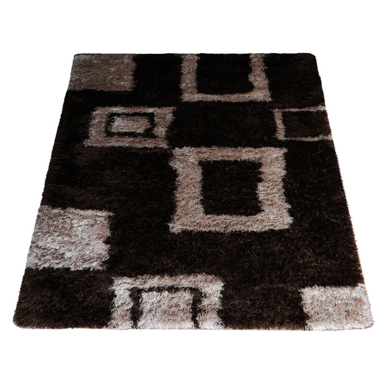Aluino Hand Tufted Shag Polyester Eco-Friendly Area Rugs - Rectangle, Brown Beige Color, Geometric Modern Design, High Pile Thick Handmade Anti Skid Area Rugs for Living Room, Bed Room