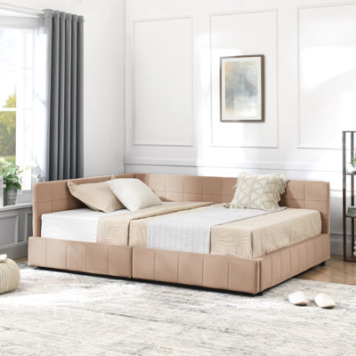 Lit double avec velours et poche latérale - Cadre rose pour le salon de la chambre à coucher Lit avec accoudoirs rembourrés