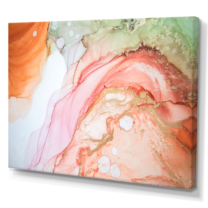 Art mural liquide ondulé en orange et vert - décoration murale moderne en toile, H 24 po x l 36 po x P 1 po, Toile tendue