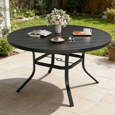 53" Patio Round Metal Dining Table With 1.57" Umbrella Hole