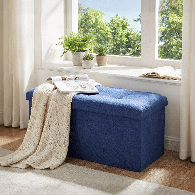 30" Upholstered Folding Storage Ottoman, Tufted Footstool Footrest End of Bed Bench with Padded Seat