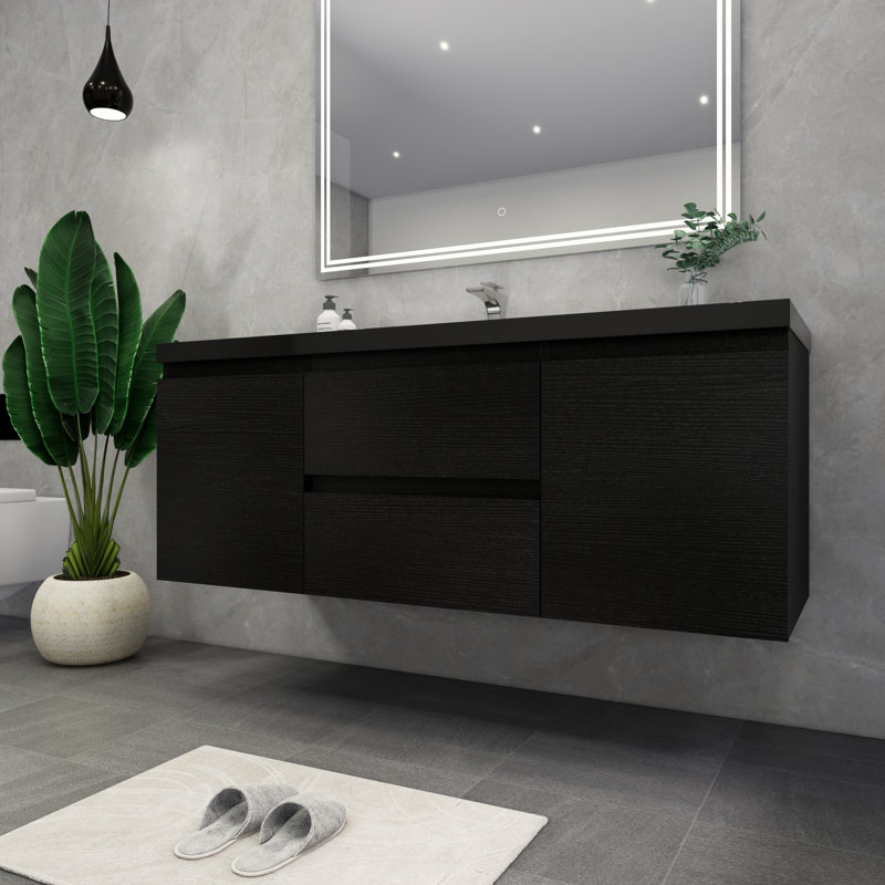 Ensemble de meuble-lavabo mural simple 60 po Castin, Noir mat riche