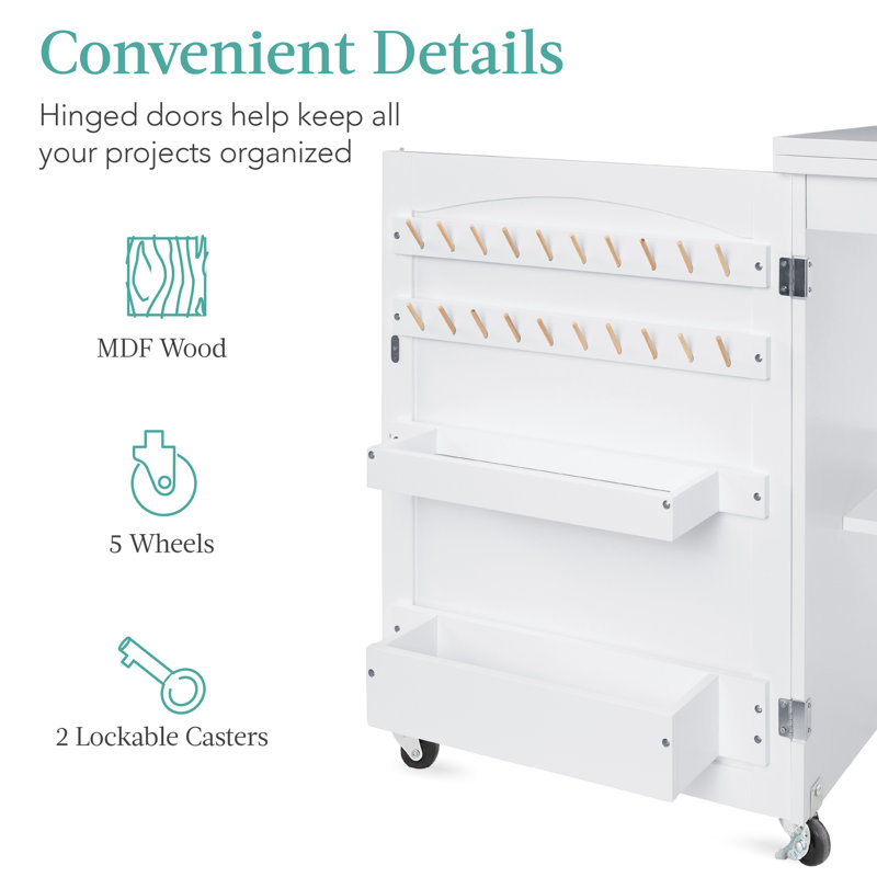 Espresso Compact Folding Sewing Table with Storage and Wheels