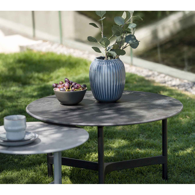 Twist Outdoor Round Coffee Table, 17.79" H x 35.5" W x 35.5" D, Light Gray/Travertine Look