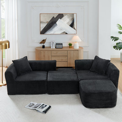 Boneless 114" No-Assembly Cloud L-Shaped Sectional Couch With Chaise - Modular Sofa With Movable Ottoman, Upholstered Couch For Living Room/Bedroom (Grey)