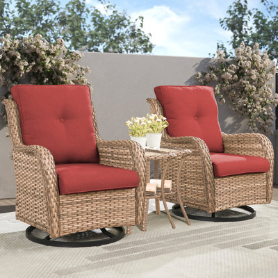 Schutt 3 Piece Patio Set Outdoor Wicker Glider Rocking and Swivel Chairs with Cushions -  Red Barrel StudioÂ®, 7BA269618B51482CACF9E039446CE976