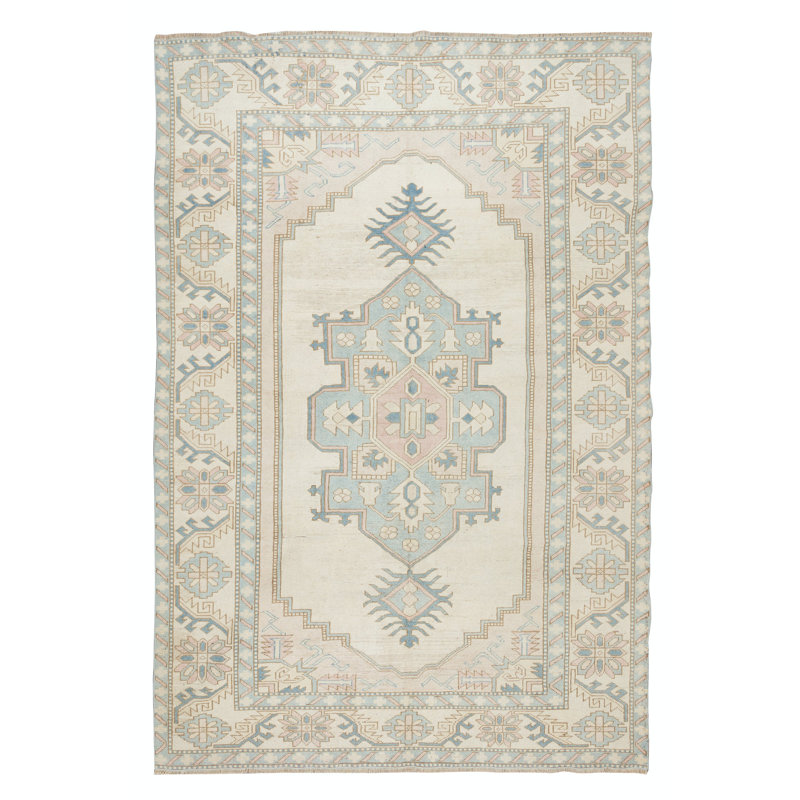 Tapis 100% laine Anatolian Oushak fabriqué à la main avec motif géométrique
