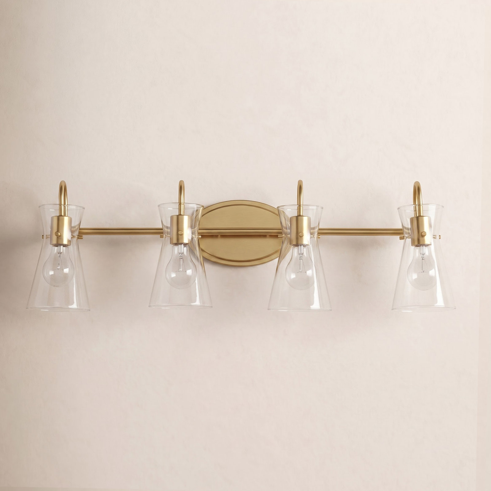 4 Light Transparent Dimmable Vanity Light, Natural Aged Brass